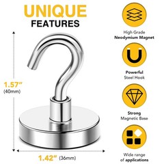 Magnetic Hooks Strong Neodymium 170 Lbs Heavy Duty Corrosion Protection 12 Packs