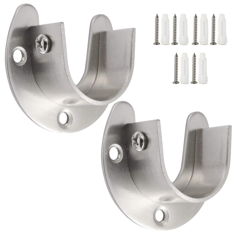 2 Pack Heavy Duty Stainless Steel Closet Rod Brackets Holder for 1-1/4″ Rods