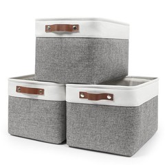 3 PCS Grey White Large Storage Bin 15x11x9.5 Inch Closet Shelf Organizer