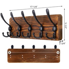 Brown Pine Wood Wall Mounted Coat Rack 5Hooks for Coats Jackets Clothes Hats Key