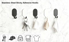 Sticky Adhesive Hooks 10 Pack Stainless Steel Stick Hooks for Hanging Towel Coat