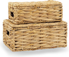 Set of 2 Natural Wicker Baskets with Lids – Stylish Storage Bins