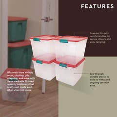 31 Quart Holiday Plastic Storage Container w/ Latching Lid, 4 Pack (Open Box)