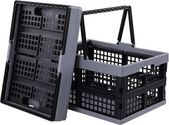 Collapsible Plastic Folding Storage Crate with Handle – 2 Pack, 16L