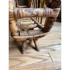 Vintage MCM Rattan Magazine Rack Burnt Bamboo Boho Circle Record Holder 16.5in