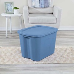 18 Gallon Plastic Storage Container with Snap-on Lid, Light Blue, 8 Pack！