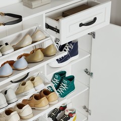 White Shoe Cabinet 4 Doors 1 Drawer Particle Board MDF Storage Cabinet