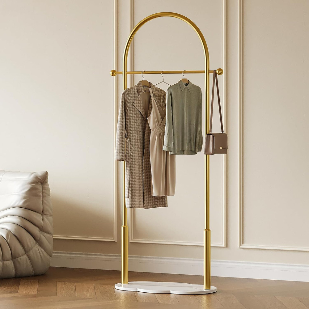 Stylish Gold Clothing Rack with Marble Base for Small Spaces and Bedrooms