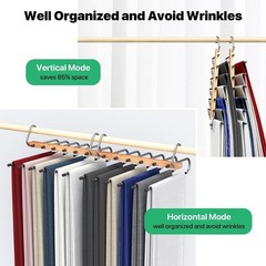 6-in-1 Wooden Pants Hanger – Space-Saving Closet Organizer Rack with Stainles…