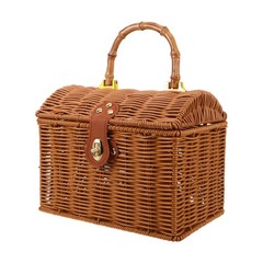 Traditional Style Light Brown Woven Mahjong Storage Box with Handle and Lid