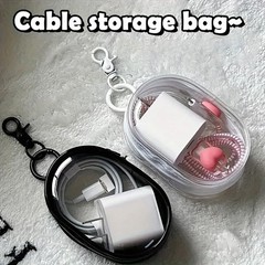 Portable Mini Clear Zipper Storage Bag Earphone Charger Organizer Keychain Loop