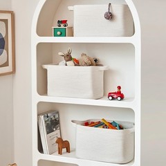 3 Packs Cotton Rope Woven Basket With Handles for Shelves -15″*10.2″*9.1″(White)