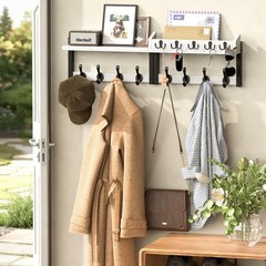 Facilite 35” White Coat Rack Wall Mount with Shelf, Solid Wood Coat and Key …