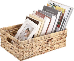 Large Woven Wicker Storage Bins with Handles – Natural Hyacinth Baskets 15×10.2x