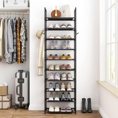 Tall Shoe Rack 10 Tiers Standing Shoes Boots Cabinet Storage Shelf with Hooks US