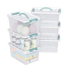 Kekow 14 Quart Latching Storage Box, Stackable Bin with Green Latch Lid, 6 Pack