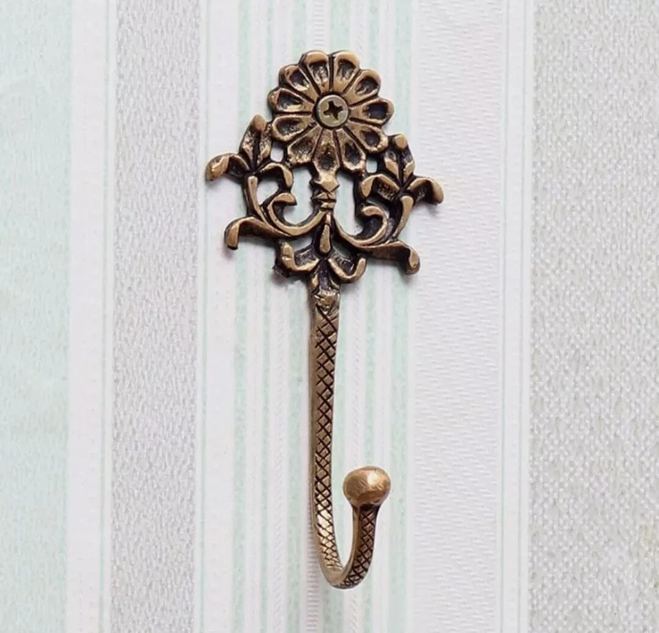 ANTIQUE BRASS HOOK WALL MOUNT COAT JACKET HOOK