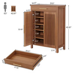 43 In. H X 32 In. W Brown Wood Shoe Storage Cabinet with Adjustable Shelves and