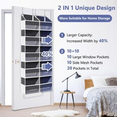 Heavy Duty Over The Door Organizer 5 Tiers, Extra Large Behind Door Storage o…