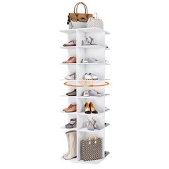 7-Tier Rotating Shoe Rack Tower 360° Spinning Shoe Square Display Carousel White