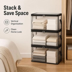 1//2x Plastic Clear Storage Box Heavy-Duty w/ Hinged Lid for Toys & Clothes