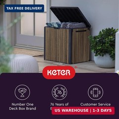 Keter Signature Everwood 30 Gallon Resin Outdoor Storage Box and Patio Furniture