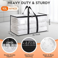 Clear Moving Bags Heavy Duty 4 Pack, Storage Bags with Zipper, Extra Thick Handl