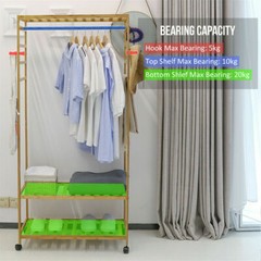 Strong Bamboo Clothes Rail Scarf Cart Hanging Garment Coat Rack Stand On Wheels