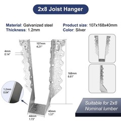 Joist Hangers 2×8 for Wood 18 Gauge Galvanized Face Mount Joist Hanger Bracke…