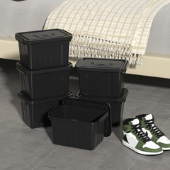 Stackable Black Plastic Storage Bins with Lids & Latches – 6 Pack