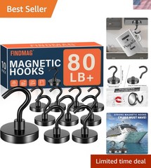 10 Pack 80LBS Heavy Duty Strong Magnetic Hooks- Neodymium Magnet Hook for Han…