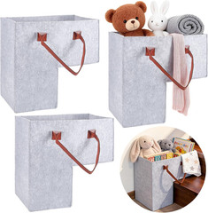 3-Pack L-Shape Stair Storage Bins with Felt Handle for Books & Clothes