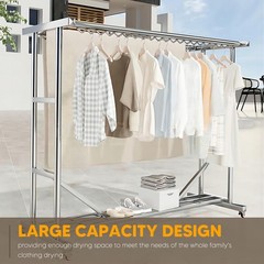 Large Size Garment Rack Clothes Double Rails Hanging Heavy Duty&5 drying racks