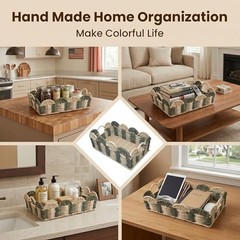 Hand-Woven Storage,Natural Paper Rope Basket,Square with L*W*H:9.1*4.7*3.9Inch