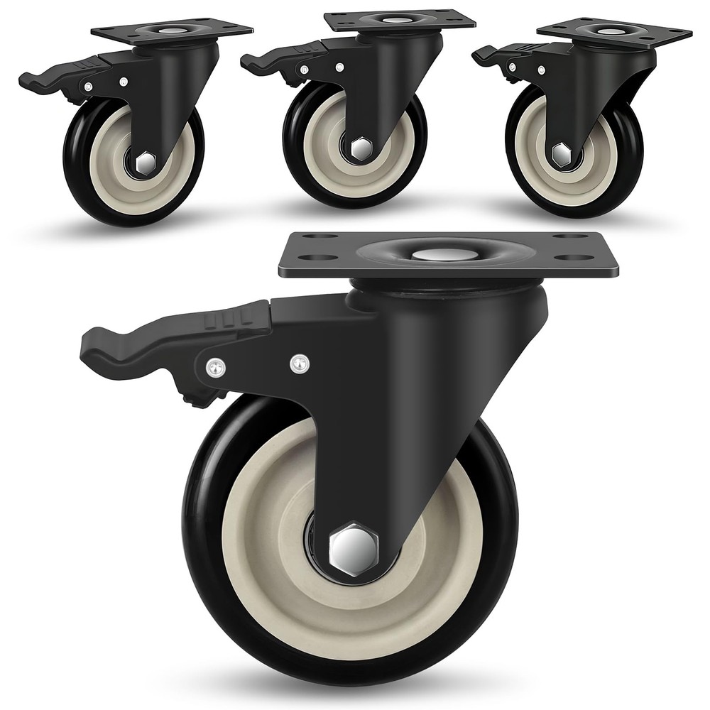 4in Heavy Duty Caster Wheels Set of 4 Industrial Swivel Casters with Dual Loc…