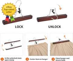 10 Pack Wooden Pants Hangers Cherry Closet Organizer Non Slip Trouser Hangers