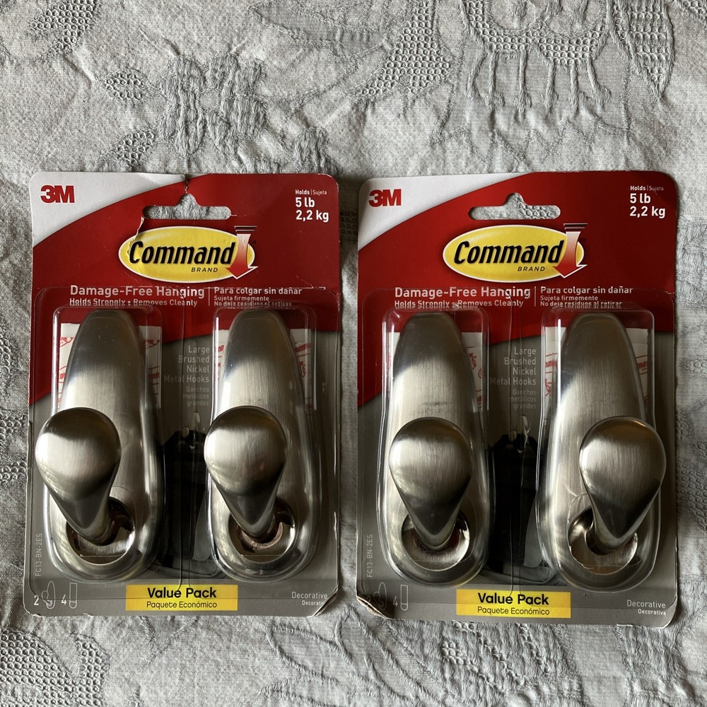 Command Brand LRG Brushed Nickel Metal Hooks Quant Of 2 In Ea Pkg 4 Total
