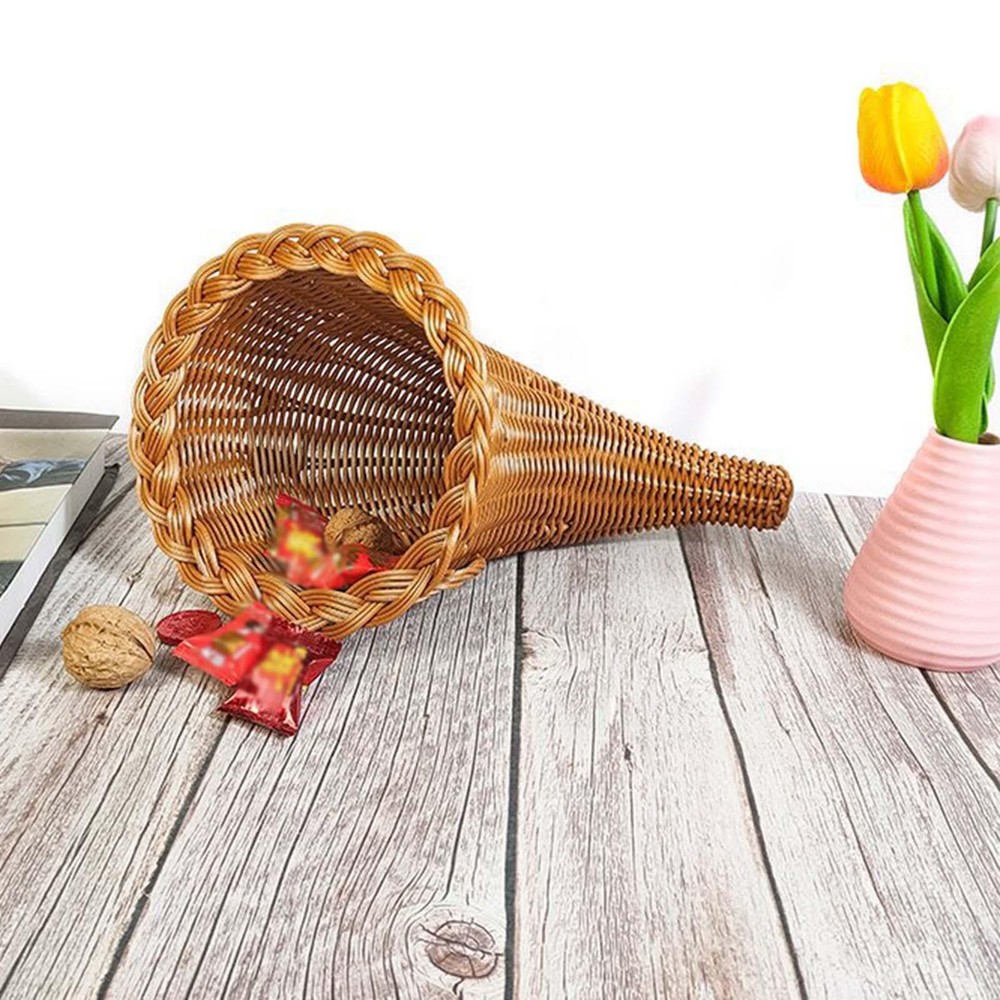 Thanksgiving Cornucopia Basket Table Centerpiece Decorative Fruit Basket for