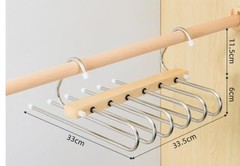 6-in-1 Wooden Pants Hanger – Space-Saving Closet Organizer Rack with Stainles…