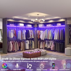 Open Box Wall Mounted Clothes Rack Industrial Pipe Closet System with LED Light