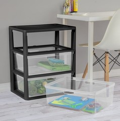 (2 pack) Sterilite Wide 3 Drawer Tower, Plastic Storage Organizer , Black