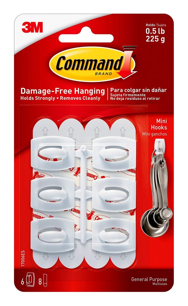 Command 17006 Mini White Strips Hook, 1 inch, 6 Count