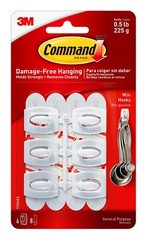 Command 17006 Mini White Strips Hook, 1 inch, 6 Count