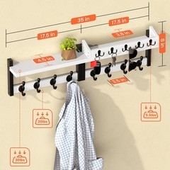 Facilite 35” White Coat Rack Wall Mount with Shelf, Solid Wood Coat and Key …