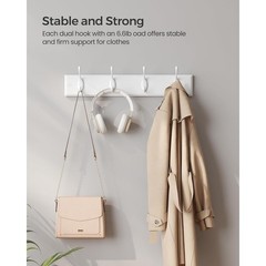 Wall-Mounted Coat Rack, Hook Rack, 4 Dual Metal Hooks, for Coats, Bags, Keys,