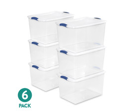 Sterilite 66 Qt Clear Plastic Storage Tote Latching Lid 6 Pack