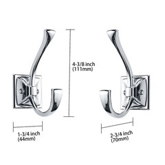 2-Pack 4.35-inch Large Wall Hooks, Polished Chrome, Double, Coat, Towel, Robe