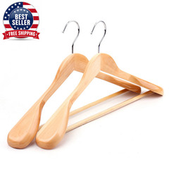 2Pcs Wide Shoulder Solid Wood Suit Hangers with Smooth Surface Suitable for Swea