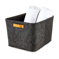 Large Gray Felt Decorative Storage Basket 16.5 in x 14 in x 10.5 in