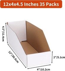 Cardboard Storage Bins Boxes 35 Packs 12X4X4.5 Inches, Easy Assembly Pantry Orga